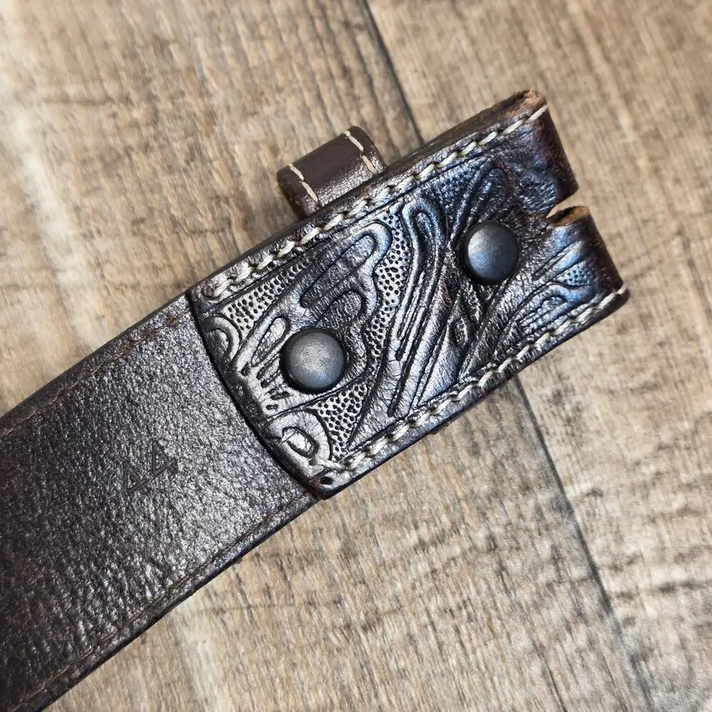 Leather Tooled Belt Brown Size 44 Western Cowboy No Buckle